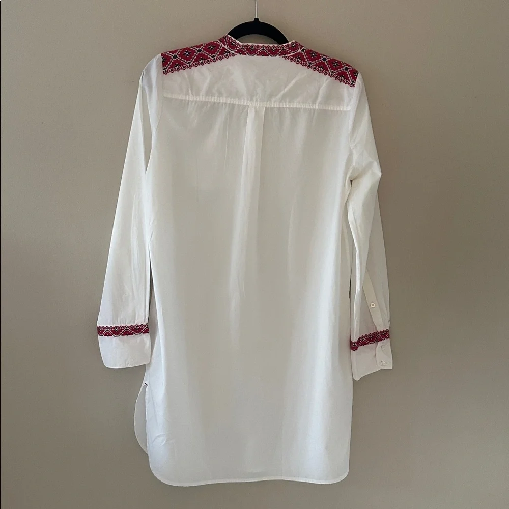 J. Crew Womens White Cotton Long Sleeve Embroidered Tunic Beach Coverup Sz Small